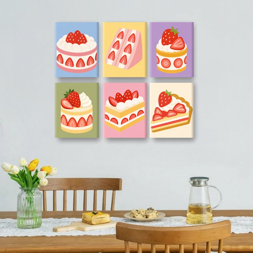 6 Mini-Gemälde | Beeren-Bäckerei Set
