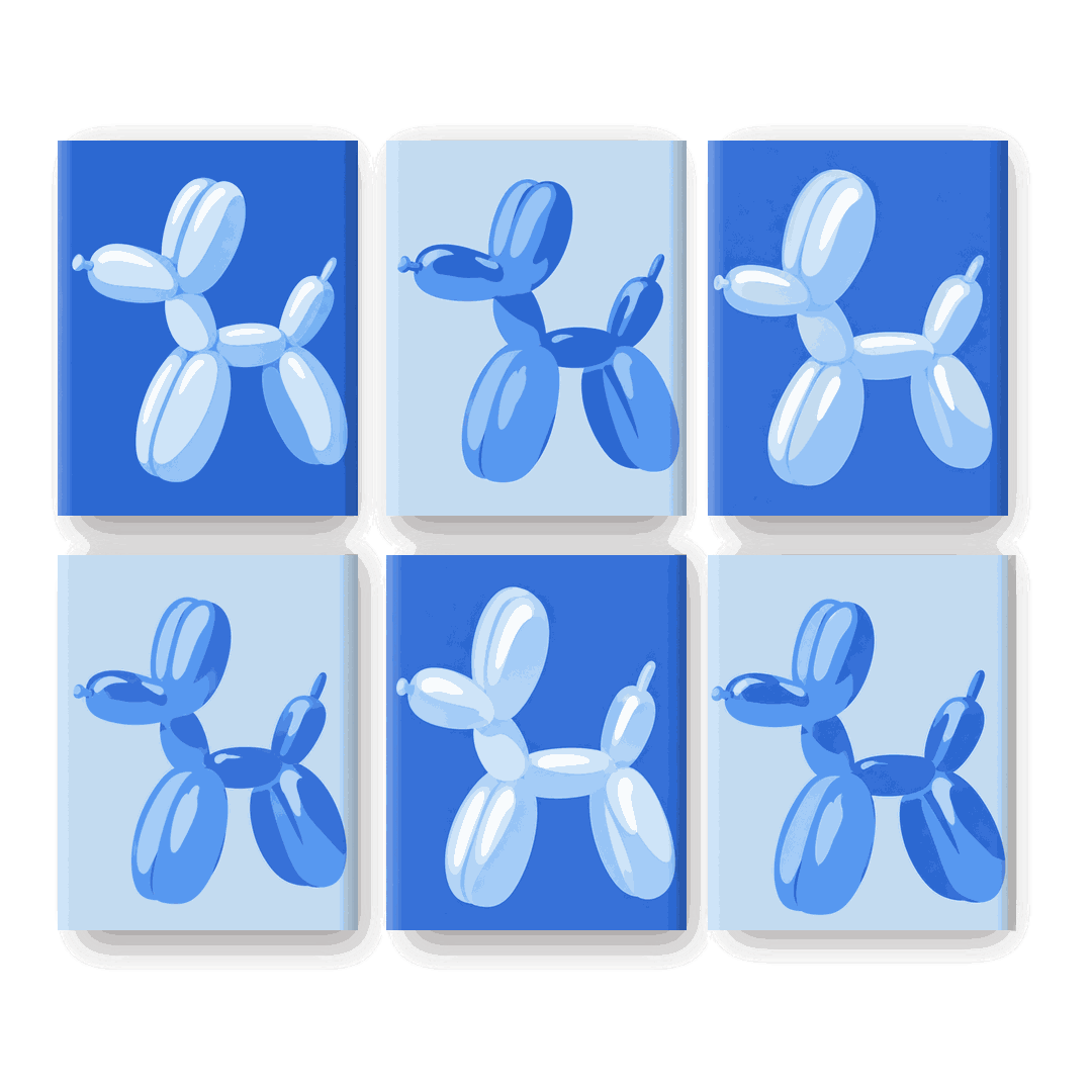 6 Mini-Gemälde | Blauer Ballon-Pop Set - Malen nach Zahlen