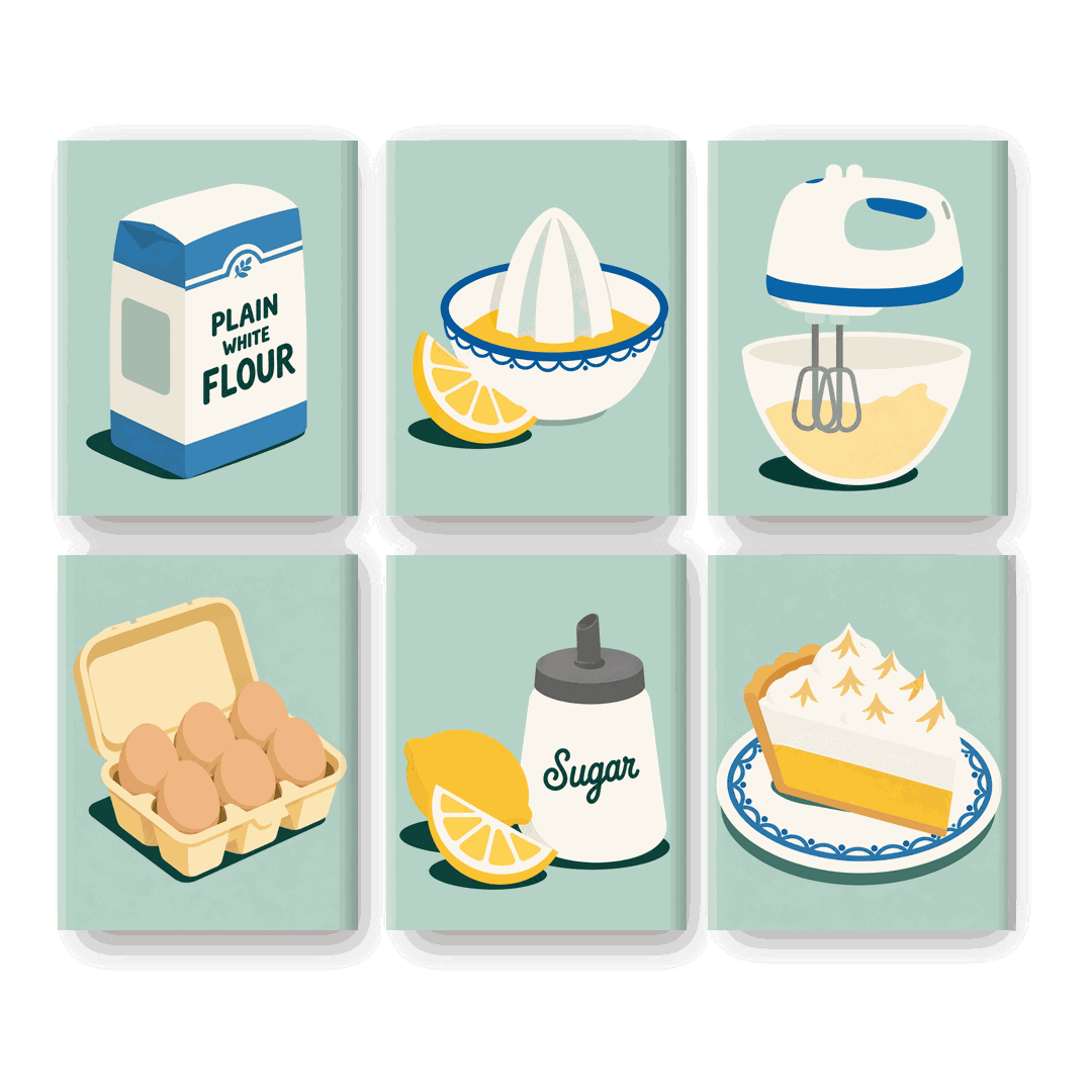 6 Mini-Gemälde | Zitronen-Baiser-Kuchen Set - Malen nach Zahlen
