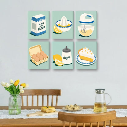6 Mini-Gemälde | Zitronen-Baiser-Kuchen Set