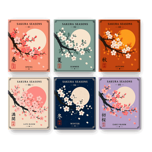 6 Mini-Gemälde | Sakura Jahreszeiten Set - Malen nach Zahlen