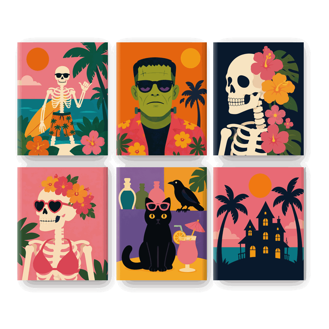 6 Mini-Gemälde | Halloween im Sommer Set - Malen nach Zahlen