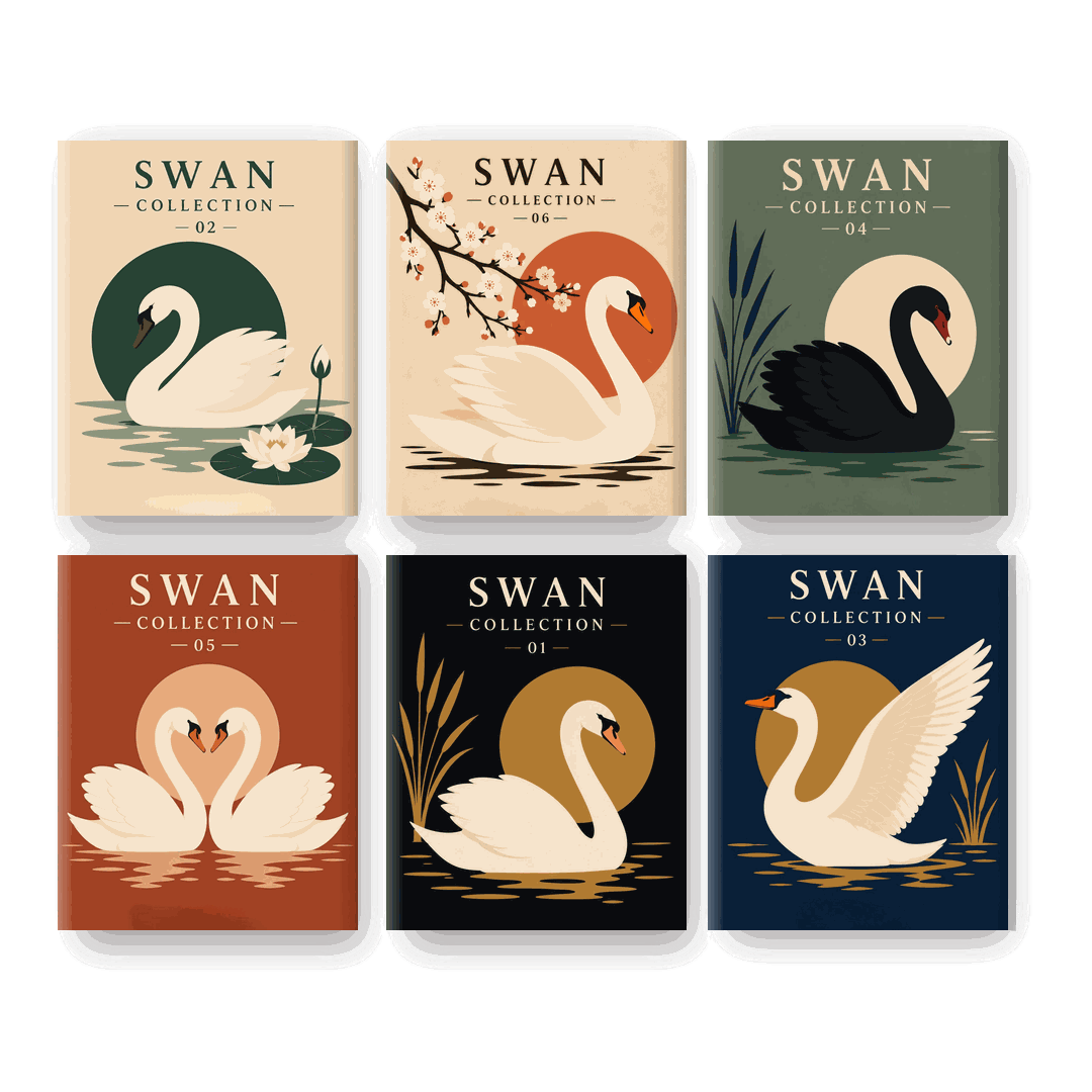 6 Mini-Gemälde | Schwan Set - Malen nach Zahlen