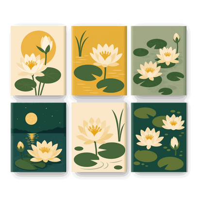 6 Mini-Gemälde | Lotus Set - Malen nach Zahlen