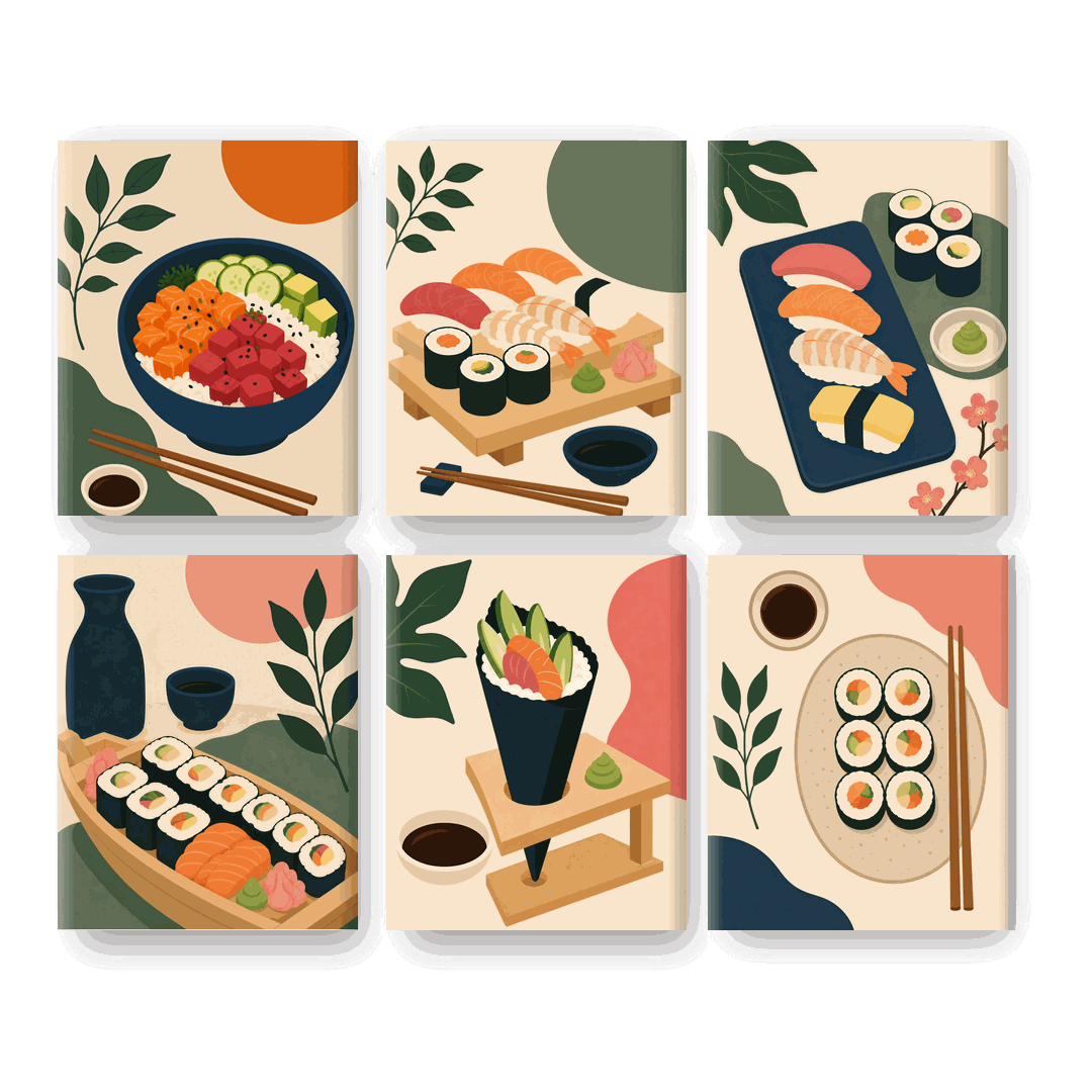 6 Mini-Gemälde | Poke Bowl Set - Malen nach Zahlen