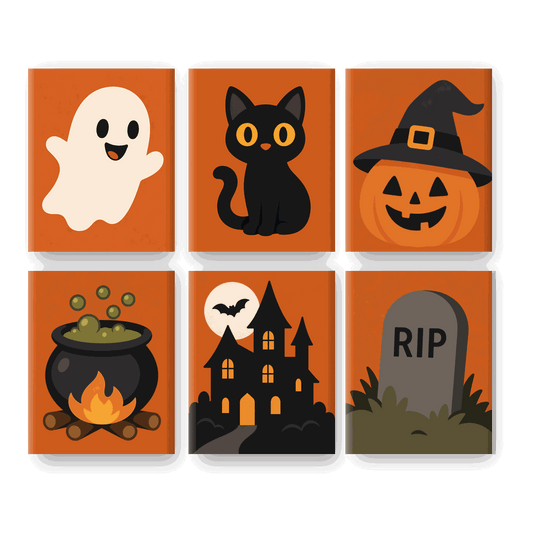 6 Mini-Gemälde | Klassisches Halloween Set - Malen nach Zahlen