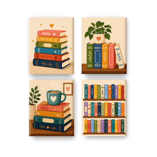 4 Mini-Gemälde | Buntes Bücher-Set - Malen nach Zahlen