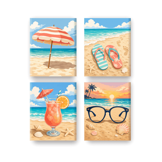 4 Mini-Gemälde | Strand & Sonnenbrille Set - Malen nach Zahlen