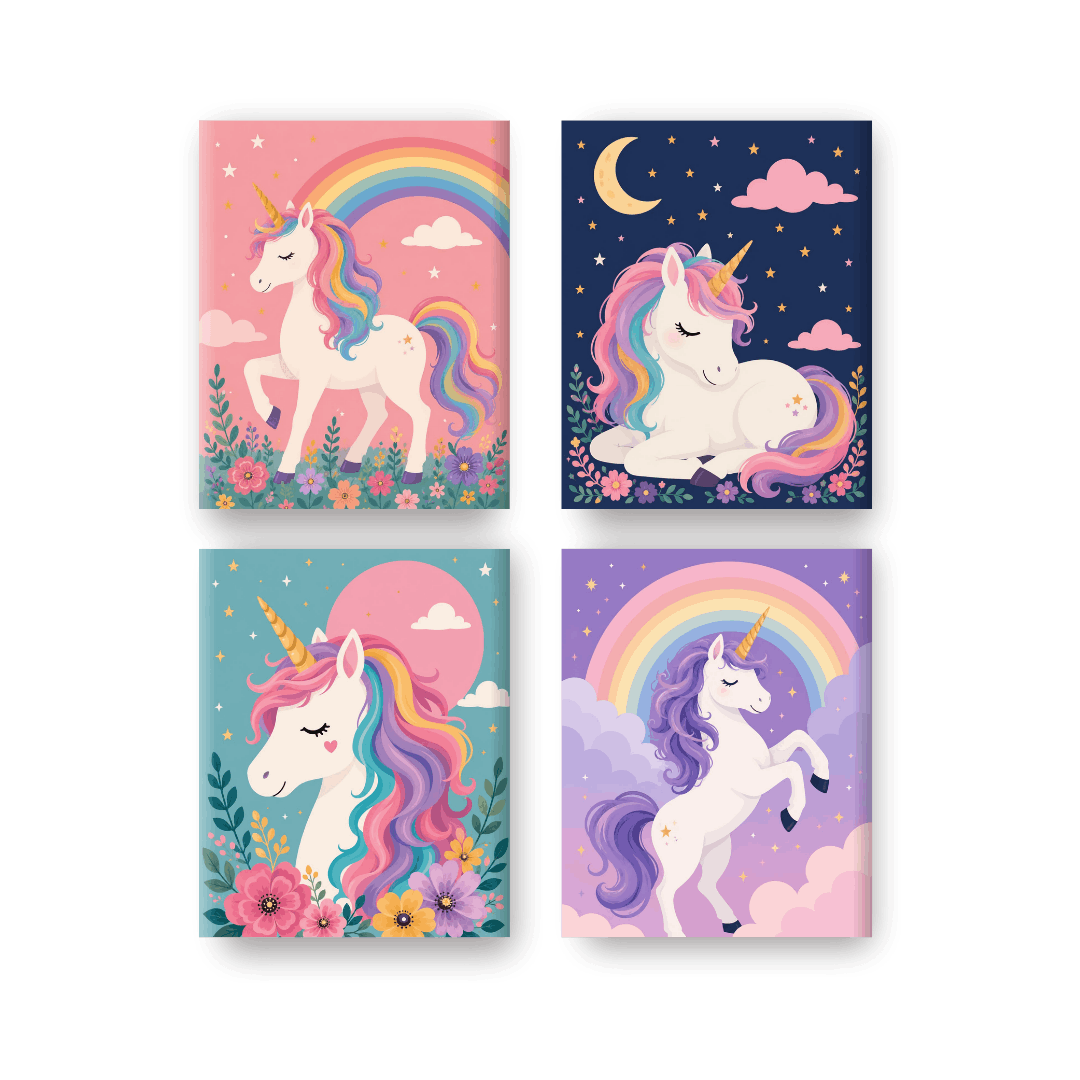 4 Mini-Gemälde | Magisches Einhorn-Set - Malen nach Zahlen
