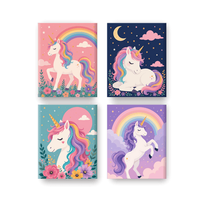 4 Mini-Gemälde | Magisches Einhorn-Set - Malen nach Zahlen
