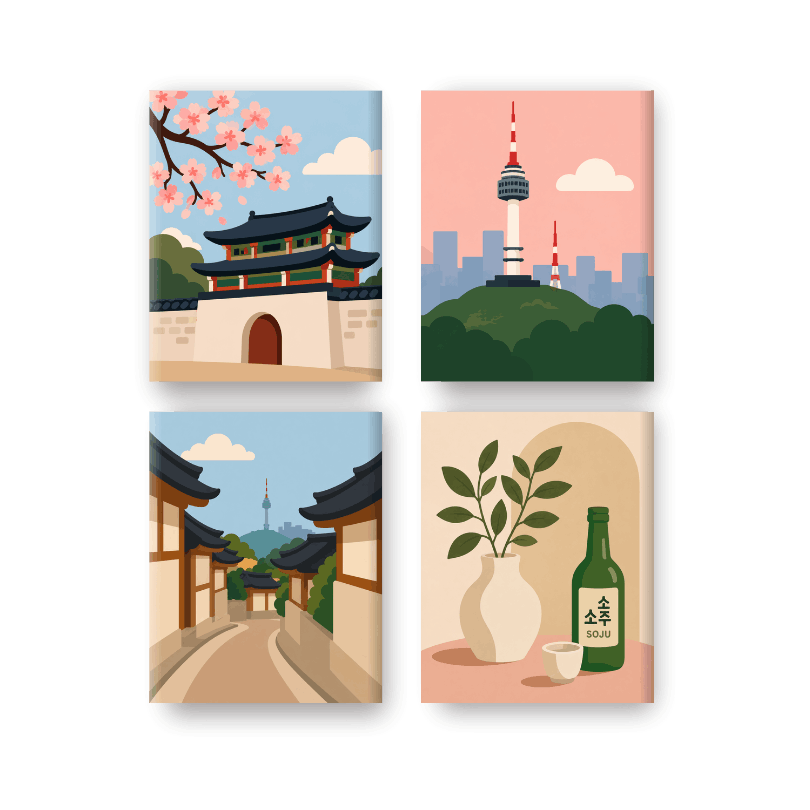 4 Mini-Gemälde | Soju Set - Malen nach Zahlen