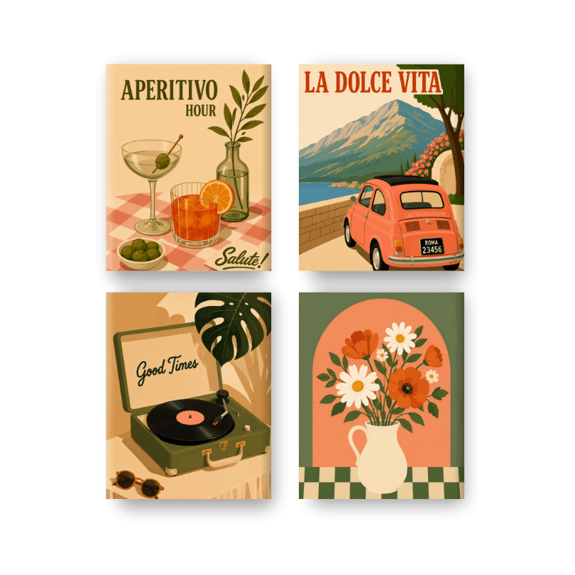 4 Mini-Gemälde | Aperitivo Set - Malen nach Zahlen