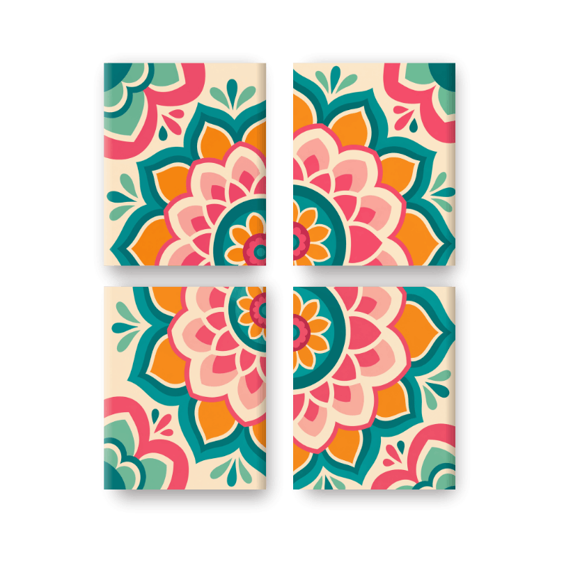 4 Mini-Gemälde | Buntes Mandala Set - Malen nach Zahlen