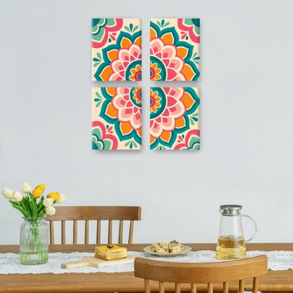 4 Mini-Gemälde | Buntes Mandala Set