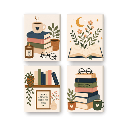 4 Mini-Gemälde | Bücherliebhaber Set - Malen nach Zahlen