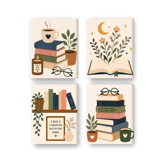 4 Mini-Gemälde | Bücherliebhaber Set - Malen nach Zahlen