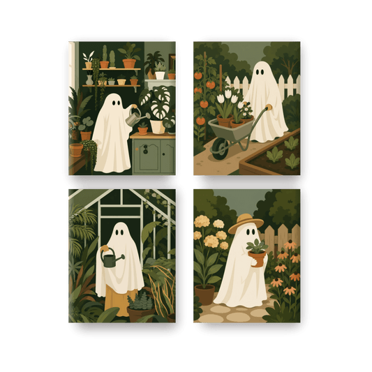 4 Mini-Gemälde | Boo-Garten Set - Malen nach Zahlen