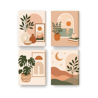 4 Mini-Gemälde | Boho Zuhause Set - Malen nach Zahlen