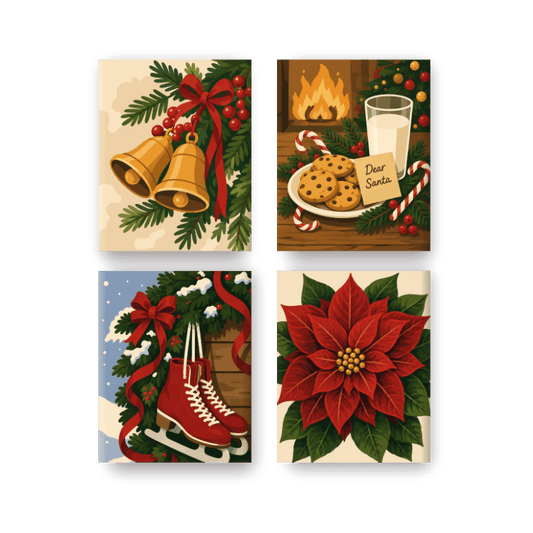 4 Mini-Gemälde | Weihnachtliche Gemütlichkeit Set - Malen nach Zahlen