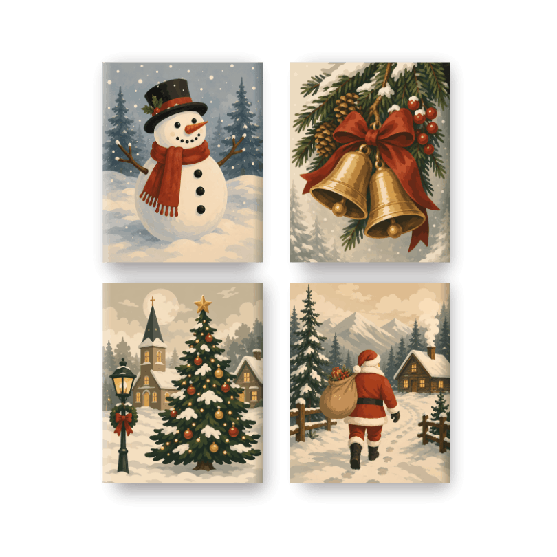 4 Mini-Gemälde | Weihnachtstraditionen Set - Malen nach Zahlen