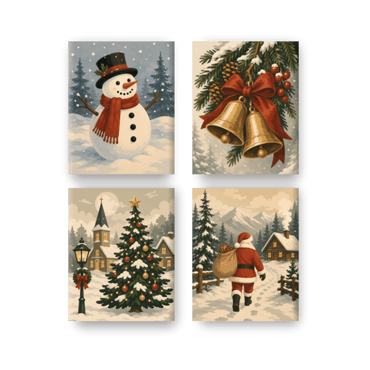 4 Mini-Gemälde | Weihnachtstraditionen Set - Malen nach Zahlen