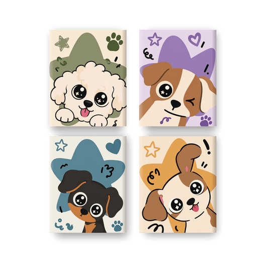 4 Mini-Gemälde | Kawaii-Welpen Set - Malen nach Zahlen