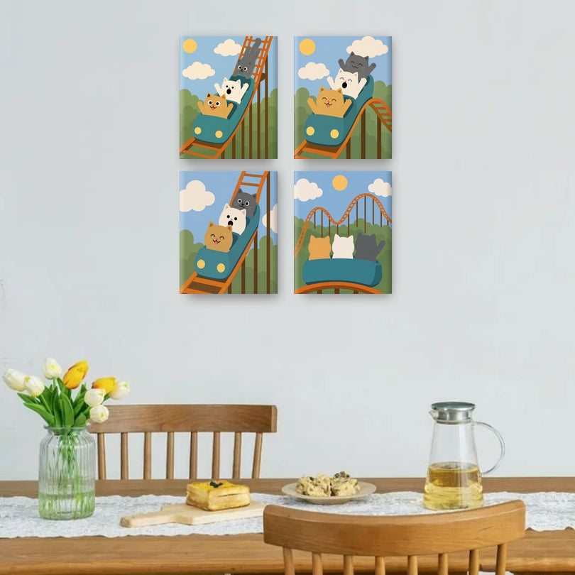 4 Mini-Gemälde | Achterbahn-Kätzchen Set