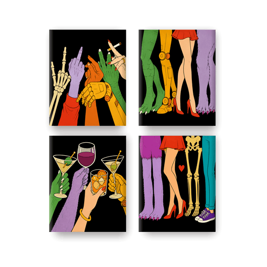 4 Mini-Gemälde | Monster-Party Set - Malen nach Zahlen