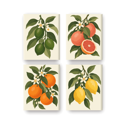 4 Mini-Gemälde | Zitrusgarten Set