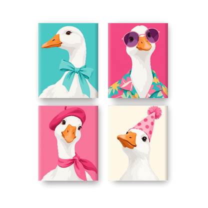 4 Mini-Gemälde | Gänse-Glam Set