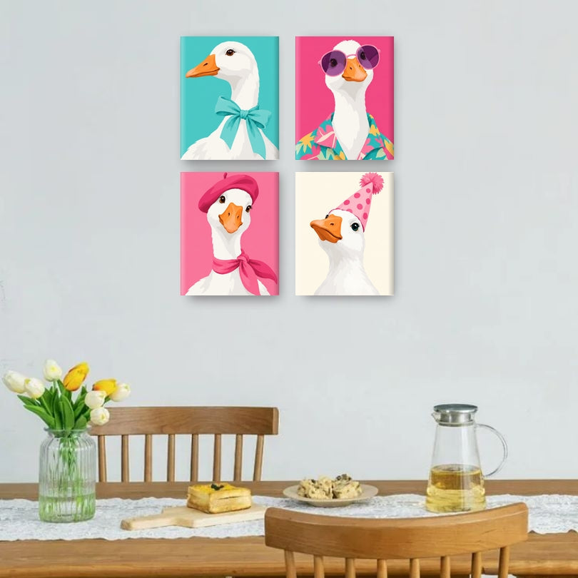 4 Mini-Gemälde | Gänse-Glam Set