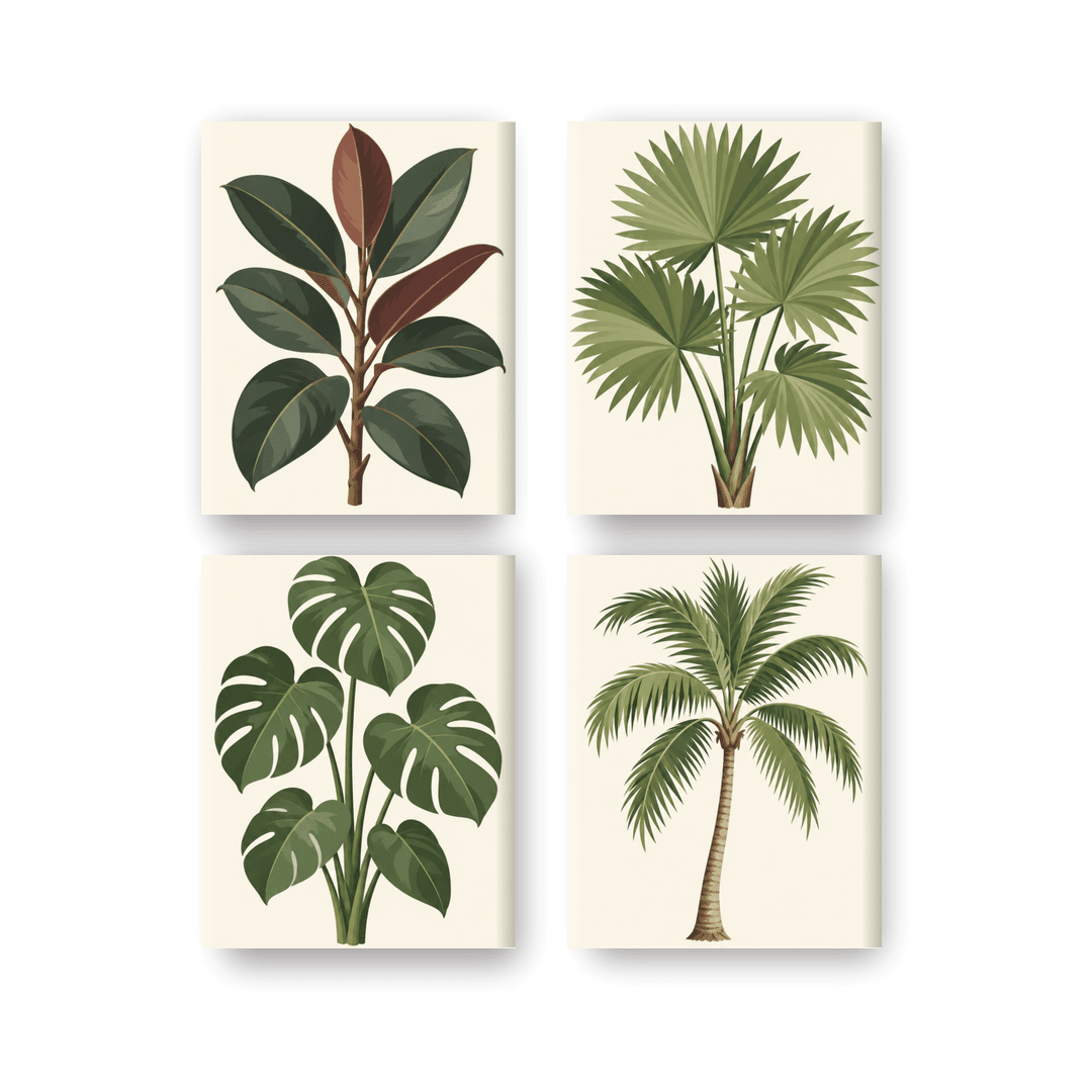 4 Mini-Gemälde | Üppige Botanik Set