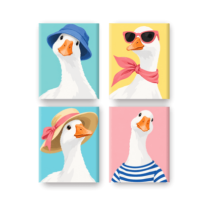 4 Mini-Gemälde | Sonnige Gänse Set