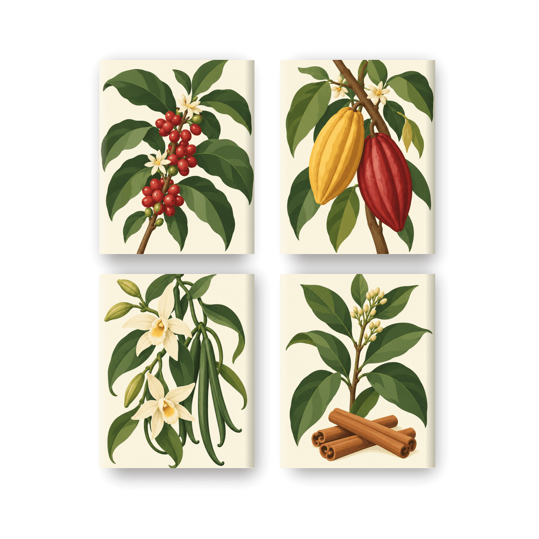 4 Mini-Gemälde | Tropische Aromen Set