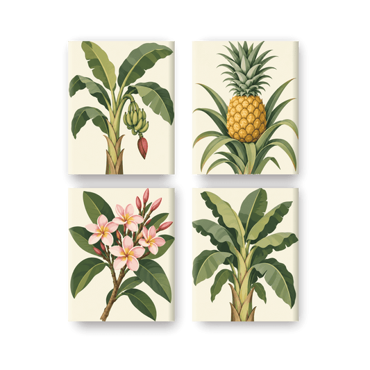 4 Mini-Gemälde | Tropische Schätze Set