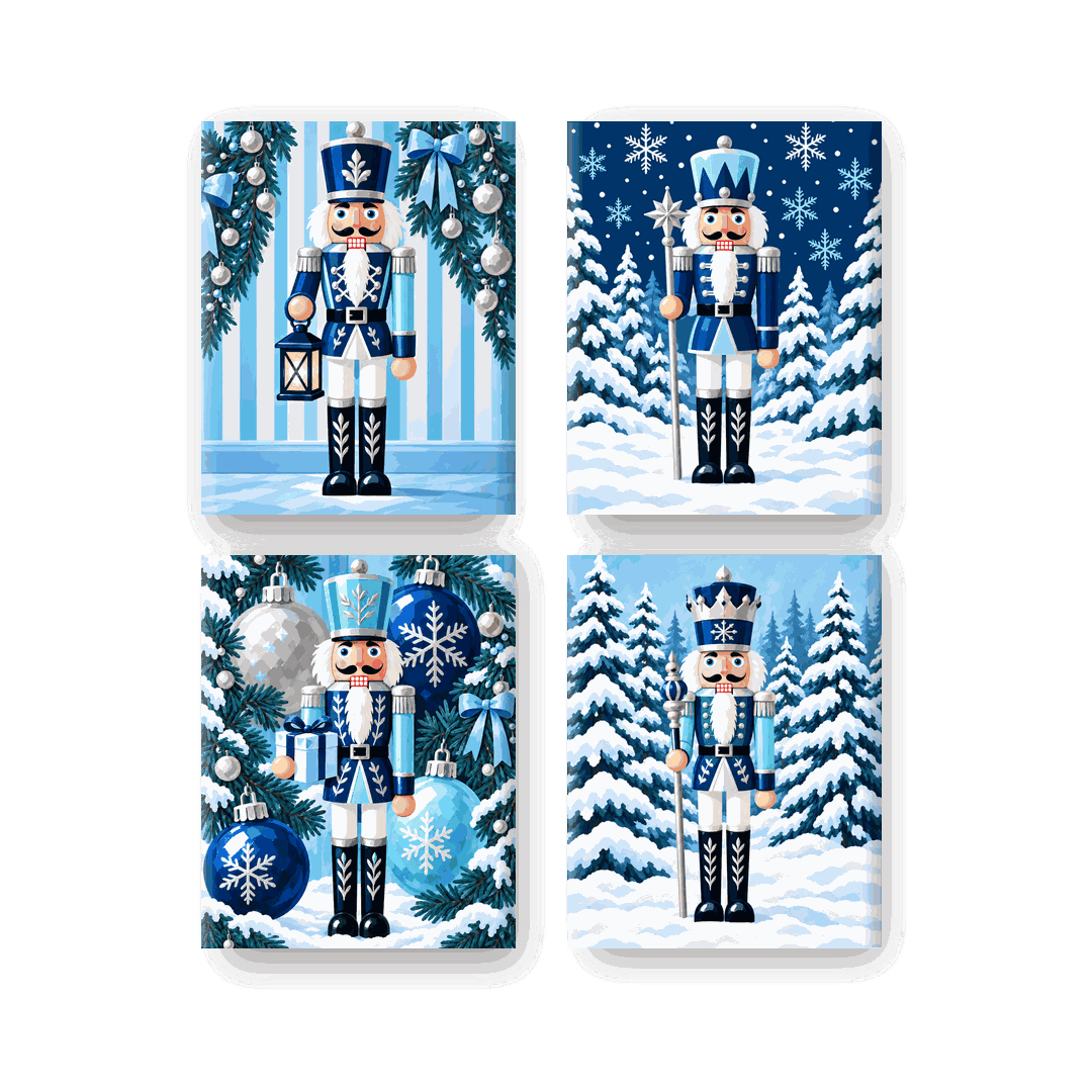 4 Mini-Gemälde | Frostblaue Parade Set