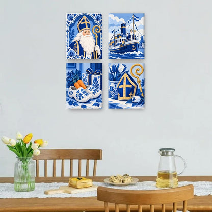 4 Mini-Gemälde | Delfter Blau Nikolaus Set
