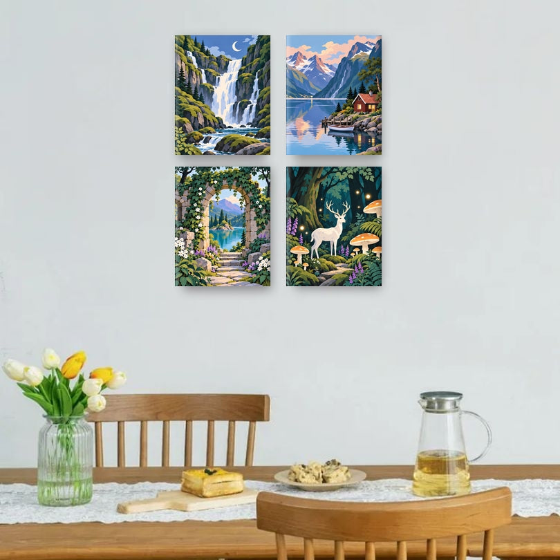 4 Mini-Gemälde | Verwunschene Fantasiewelten Set