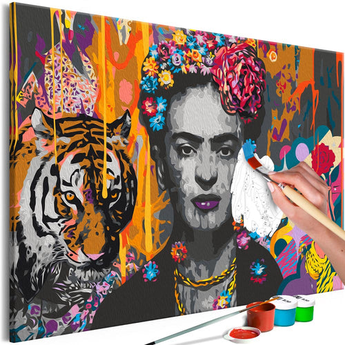Malen nach Zahlen - Frau mit Blumen und Tiger