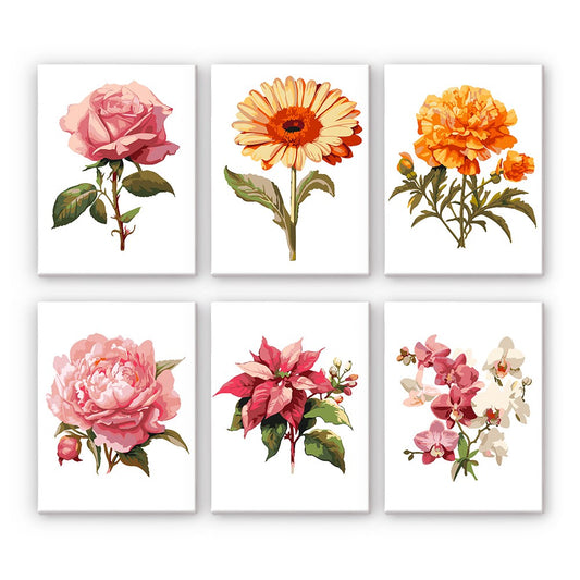 Malen nach Zahlen - Malen nach Zahlen - 6 Mini-Gemälde | Blumen-set