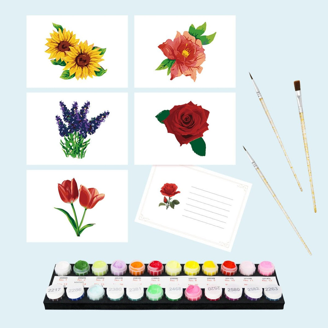 Malen nach Zahlen   5 Postkarten – Blumen Set