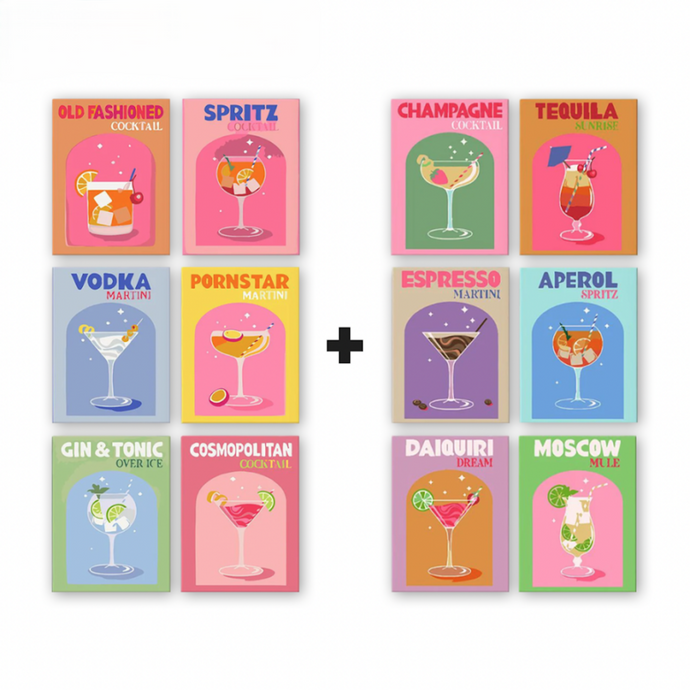 Malen nach Zahlen - 12 Mini Paintings | Farbenfroher Cocktail-Mix