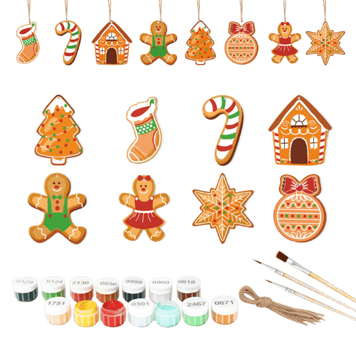 Malen nach Zahlen - 8 Weihnachtsanhängern | Lebkuchen-Set