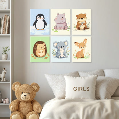6 Mini-Gemälde auf Holzplatte – Kleine Tierfreunde Set