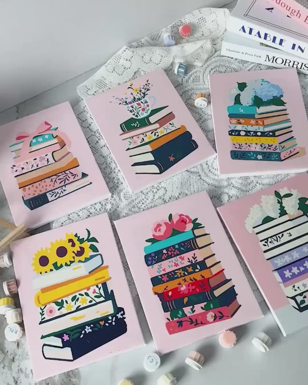 6 Mini-Gemälde | Bunte Bücher Set