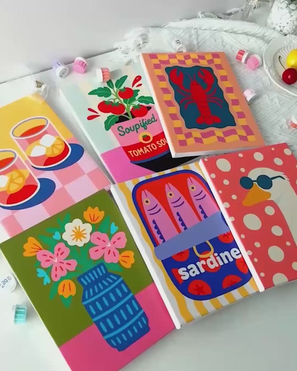 6 Mini-Gemälde | Hummer & Sardinen Set