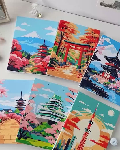6 Mini-Gemälde | Japanische Landschaften Set