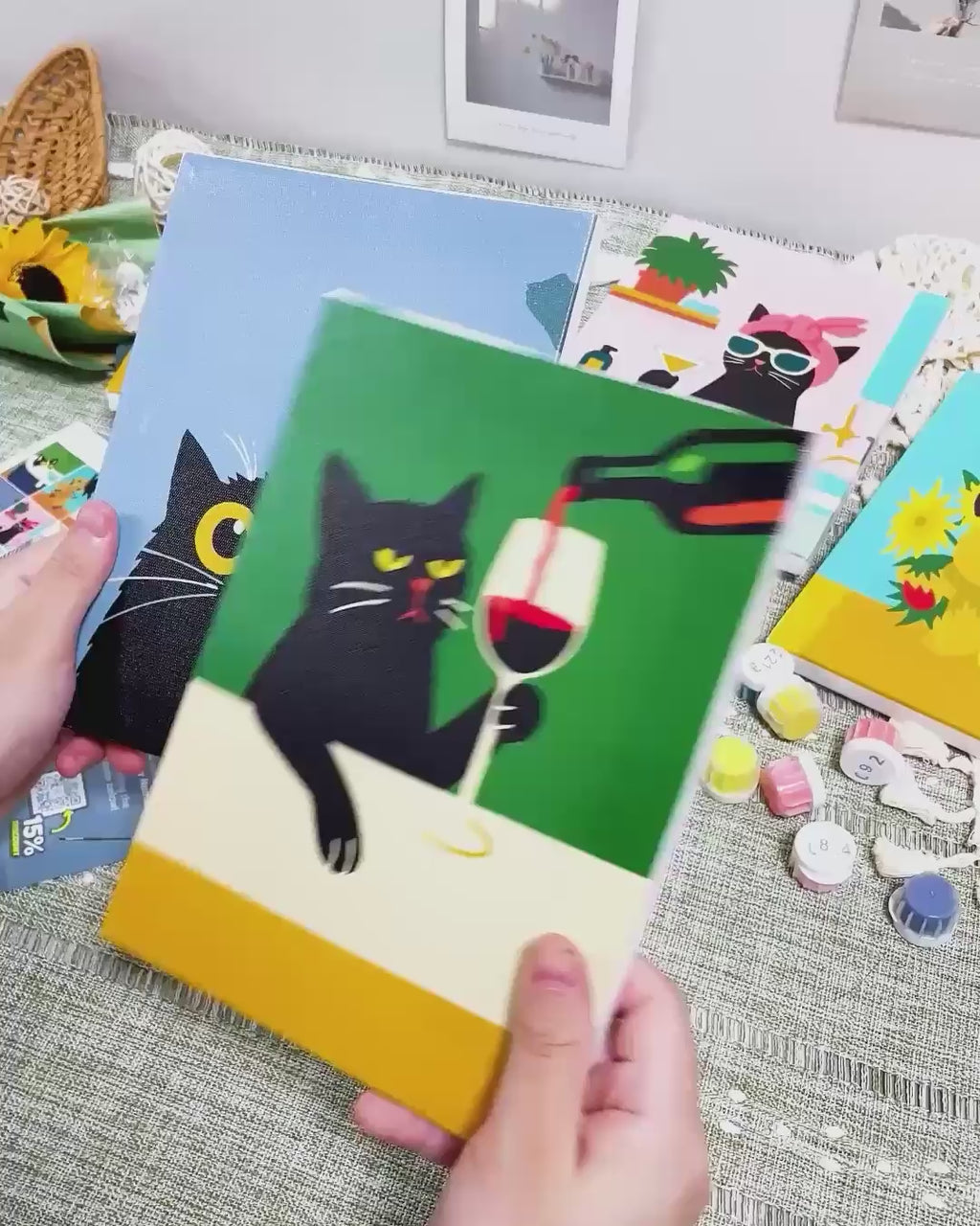 6 Mini-Gemälde | Verrückte Katzen Set