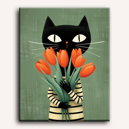 Malen nach Zahlen - Die Katze mit Tulpen