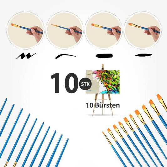 Malen nach Zahlen - 10er Pinselset für Acrylfarben - verschiedenen Größen und Formen
